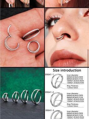 18K Gold Plated Silver Hypoallergenic Double Hoop Piercing Jewelry